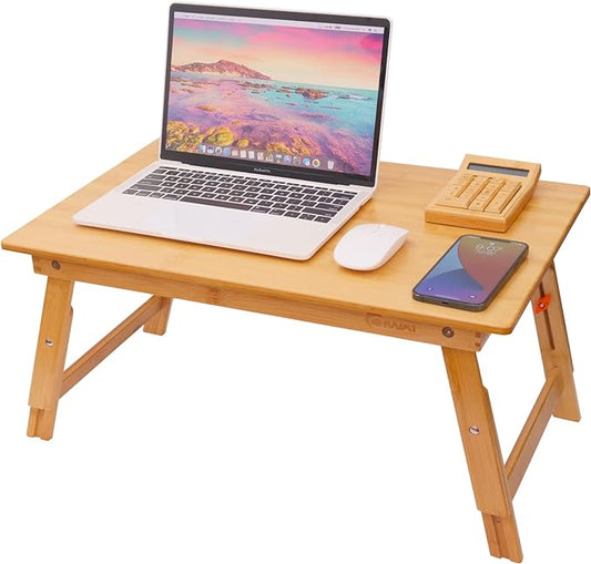 Lap Desk for Bed, COIWAI Bamboo Bed Table tary, Laptop Desk Table, Foldable Floor Tray Bed Desk,Adjustable Height, Portable Foldable Picnic Desk,Serving Breakfast Tea Coffee in Bed Couch Floor