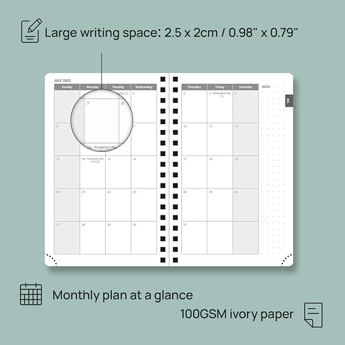 POPRUN Planner 2025-2026 Weekly Notebook (Pocket Size 4''x 6.25''), Small Academic Calendar for Purse with Spiral Soft Cover, Plastic Ruler, Inner Pocket, 100 GSM - Lilac