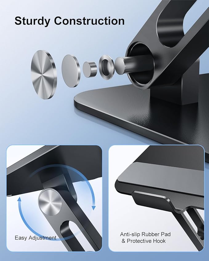 Adjustable Laptop Stand Ergonomic Computer Riser Aluminum Laptop Stand for Desk Portable Notebook Stand Laptop Riser Holder Compatible with 10-17.3’’ Laptops Tablets,Black