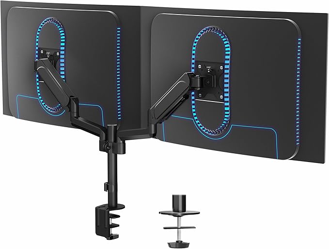 VIVO 17 to 32 inch Dual Pneumatic Monitor Mount, 2 Pneumatic Arms, Adjustable Swivel, Rotation, Heavy Duty VESA Desk Stand with C-clamp, Grommet, Max VESA 100x100, Black, STAND-V002K