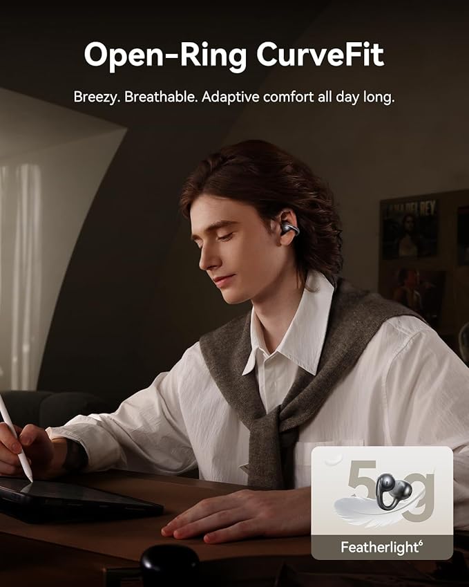 Baseus Bowie MC1 Pro Open Ear Clip-On Headphones, Hi-Res LDAC & HiFi4 Acoustic Sound, 5g Ultra-Lightweight Comfort, SuperBass 2.0, DNN 4-Mic AI Clear Calls, IP67 Waterproof, Bluetooth 6.0