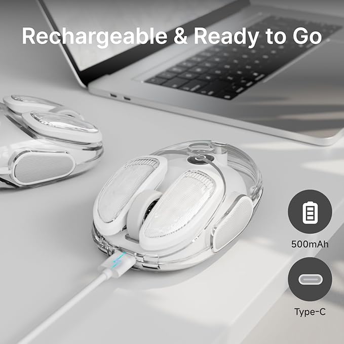 EWEADN Q9 Wireless Clear Mouse Dual Mode Bluetooth & 2.4G USB Computer Mouse with RGB Lighting, Silent Clicks, Multi-Device Compatibility for Laptop, PC, MacBook, iPad Cute Mouse-White
