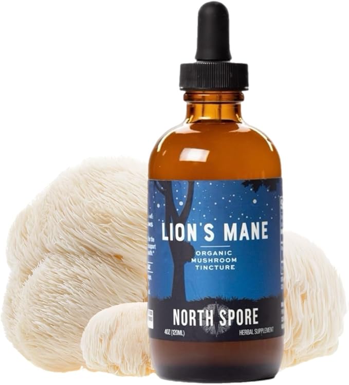 North Spore Organic Lion's Mane Mushroom Tincture (4 oz) | 100% Fruiting Body Extracts | for Focus, Memory, Brain Support | Certified Organic, Vegan, Non-GMO | Adaptogenic, Nootropic | Made in USA