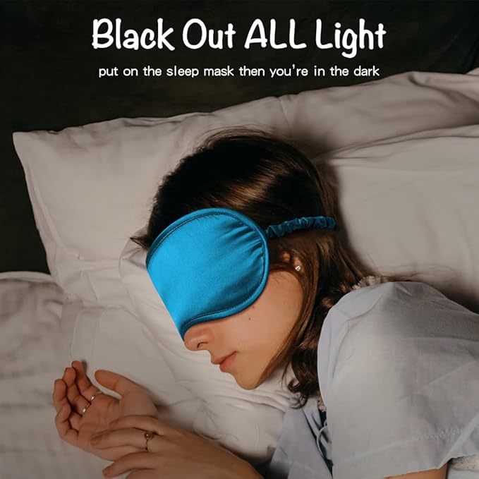 Breathable Silk Sleep Mask Blindfold, Elastic Blackout Eye Cover Headband for Sleeping Nap Travel Time, Peacock Blue, 1 Pack