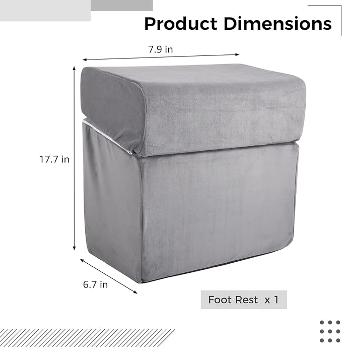 Adjustable Foot Rest Under Desk, Ergonomic Foot Support Cushion, Under Desk Ottoman with Washable Cover, Anti-Slip Design, Ideal for Office, Work, and Home Use (Gray)