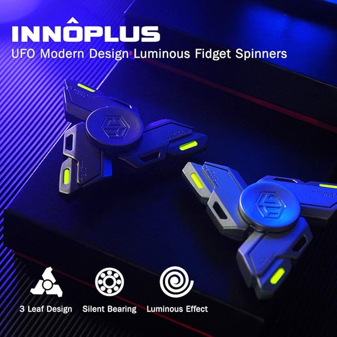 Fidget Spinners, Fidget Spinner Gifts for Adults, Stress Anxiety ADHD Relief Figets Toy, Metal Finger Hand Spinner Toy with Luminous Light, Spinner Absorb Solar Light Then Release in Dark