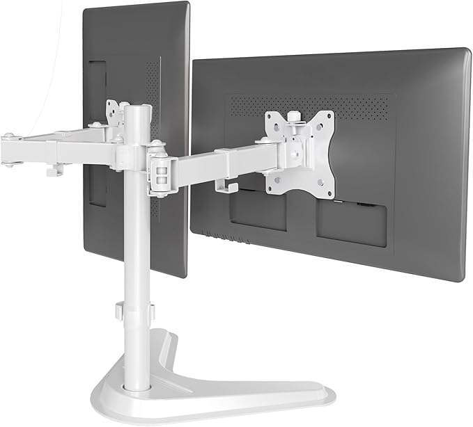 Claiks Dual Monitor Mount, Ergonomic Adjustable Monitor Arm for Max 32 inch Screens, Adjustable Computer Monitor Stand up to 40 lbs, VESA Mounting Holes 75&100mm, White