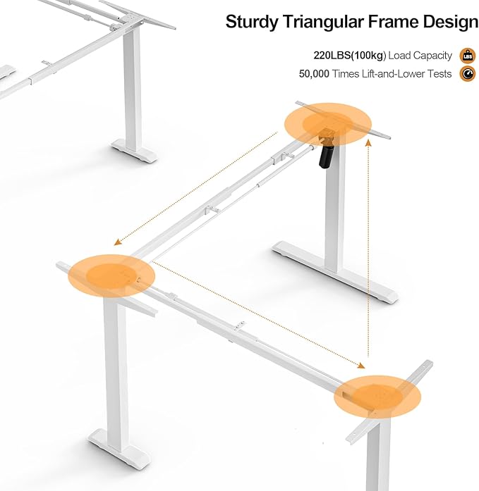 Grandder L Shaped Standing Desk Adjustable Height, Electric Standing Corner Desk, 160 x 140 cm Sit Stand Computer Table with Splice Board, White