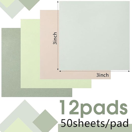 Thenshop 12 Pads Sage Green Sticky Notes 3''x3'', Self Stick Notes Pads Sage Green Office Supplies, Vintage Aesthetic School Accessories 50 Sheets/pad