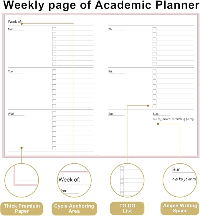 Academic Planner for 2025 2026 or Anytime – A5 Undated Weekly Student Planner For Homeschool, High School, College & Nursing Students, 200 Pages, 5.8" x 8.5", Pink