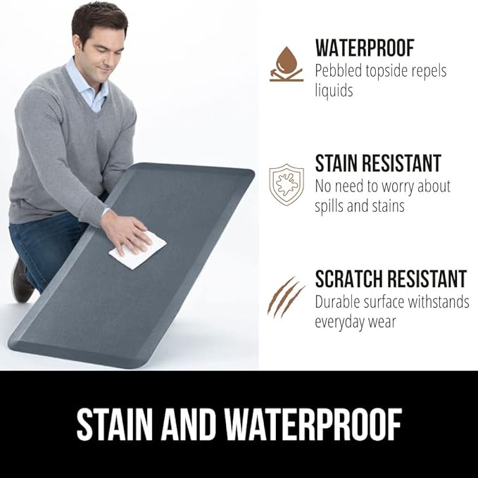 GORILLA GRIP Comfortable Cushioned Kitchen Mats for Floor, 39x20, Waterproof and Stain Resistant Soft Top, 3/4 Inch Thick Ergonomic Standing Desk Anti Fatigue Mat, Foam Supports Ankles, Feet, Charcoal