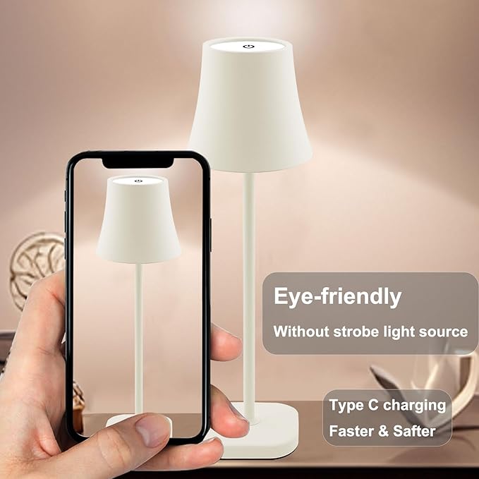 Outdoor Rechargeable Cordless Table Lamp: 5400mAh Dimmable Battery Powered Table Lamp: White Modern Portable Nightstand Touch Lamp: Bedside Table Lamps for Living Room Bedroom Home Office