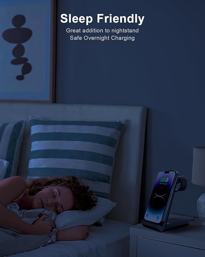 Wireless Charging Station for iPhone - ADADPU 3 in 1 Charger Stand for iPhone 16 Pro Max 15 14 13 12 11 Pro Max XR 8 Plus, for Apple Watch 8/7/SE/6/5/4/3/2,AirPods Pro/3/2(with 5ft Cable and Adapter)