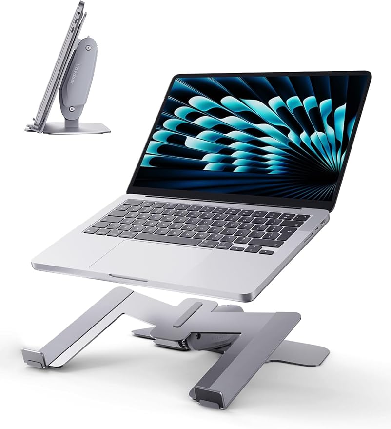 Vaydeer Laptop Stand for Desk, Metal Dual-Mode Design for Desk & Vertical Use, Adjustable Laptop Holder Space Saving Supports MacBook, Chromebook, Surface, Dell (Silver)