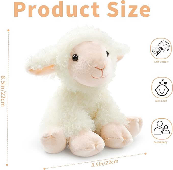Plush Lamb Sitting Toys Stuffed Animal, Realistic Sheep Stuffed Animal Toy Characters Stuffed Filled in Limbs 8.5 Inch Soft Huggable Gifts for Kids with Stuffed Animals Birthday Gift for Girls Boys