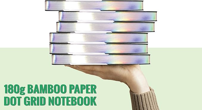 BUKE A5 Size Dotted Notebook Dot Grid Journal 180Gsm Bamboo White Supper Thick Paper, 5 * 5MM Dot Grid 160 Pages, Colored Silver Edges, Waterproof Fabric Hardcover
