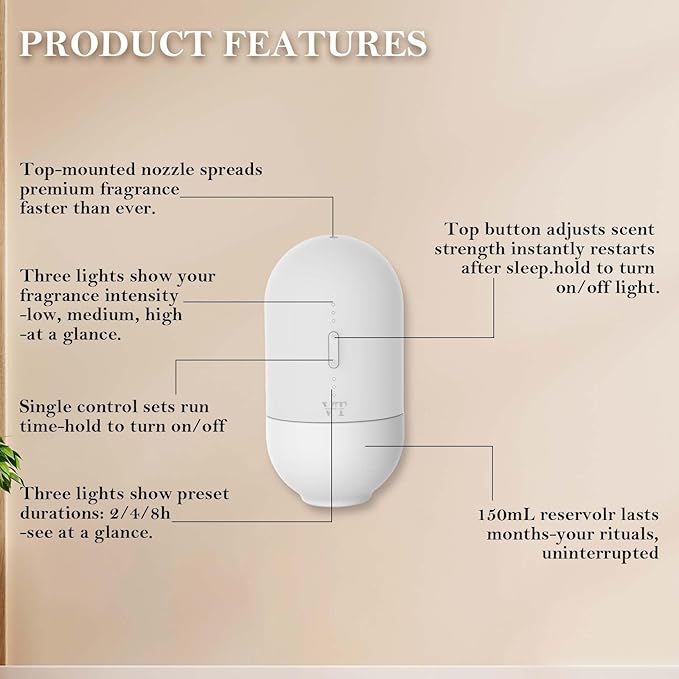 Essential Oils Diffuser Waterless Scent Diffuser, Smart APP Bluetooth Control,Wall Mounted, with Fragrance Oil, Cover Up to 500 SQ.FT for Room Home and Office, Quiet and Safe, White