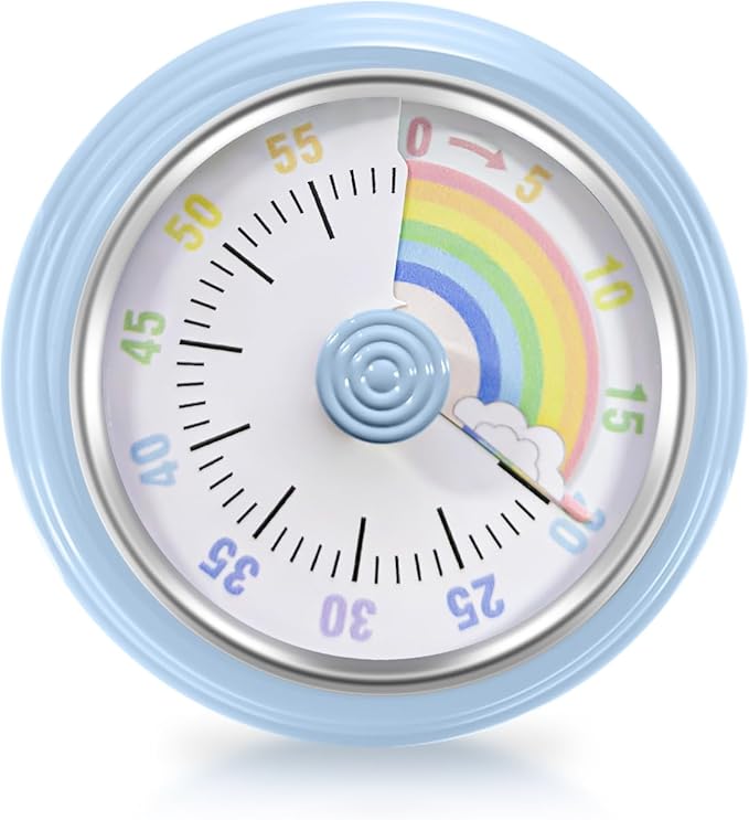 Visual Timer for Kids Rainbow Kitchen Timer with Magnetic Base 60-Minute Countdown Mechanical Ringer Alert Cute Time Management Tool for Children and Adults Study Work Cooking, Blue