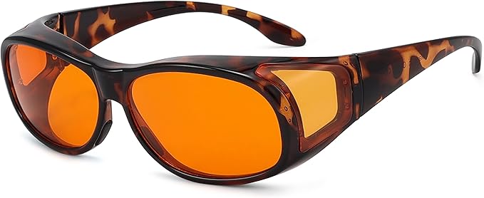 Eyekepper 100% Blue Reduction,Fitover Anti-Blue Blocking Computer Glasses with Extra Amber Lenses for Women, Tortoise