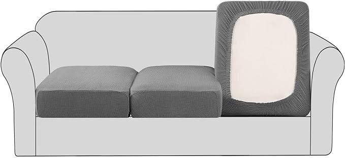 H.VERSAILTEX Super Stretch Couch Cushion Covers Sofa Cushion Slipcovers Jacquard Fabric Individual Seat Couch Slipcover Sets for Pets with Elastic Bottom(3 Packs Cushion Sofa Covers, Dove)