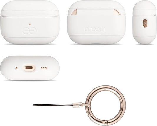 Dreem Om Case Cover with Keychain Clip Compatible with AirPods Pro 2/Pro, Protective One-Piece Hard Shell, Luxury Vegan Leather AirPod Pro Case 2nd/1st Generation with Separate Clip [White]