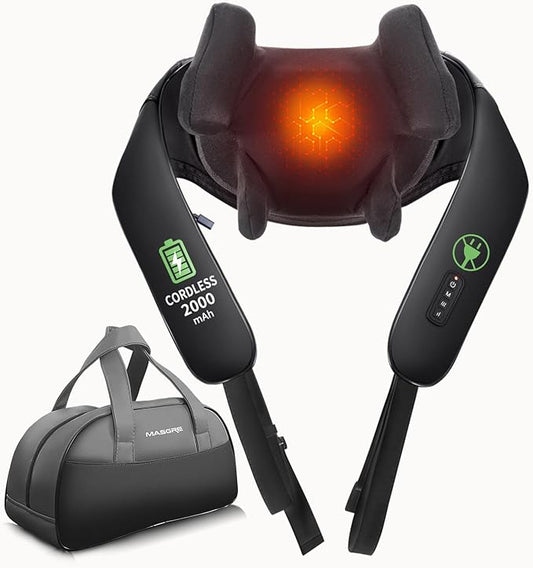 Cordless Neck Massager with Heat, Shiatsu Neck and Back Massager for Pain Relief Deep Tissue, Electric 3D Kneading Massage Pillow for Shoulder, Leg, Body Muscle Pain Relief, Home, Office, and Car Use