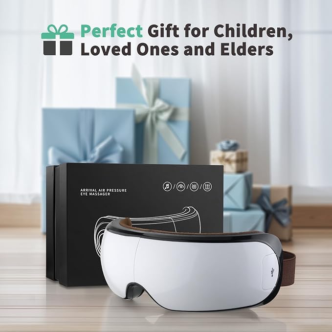 Heated Eye Massager with Music & Compression, Eye Mask for Migraines, Dry Eyes & Dark Circles Relief, Sleep Improvement, Portable Massager for Women & Men