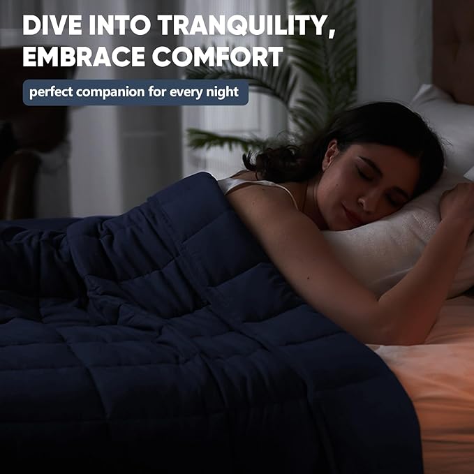 King Size Weighted Blanket for Adults (25 lbs, 80” x 87”, Navy & Blue) Cooling Heavy Blanket for Sleeping Perfect for 240-260 lbs, Breathable Blanket for Adults & Couple All Season, Machine Washable
