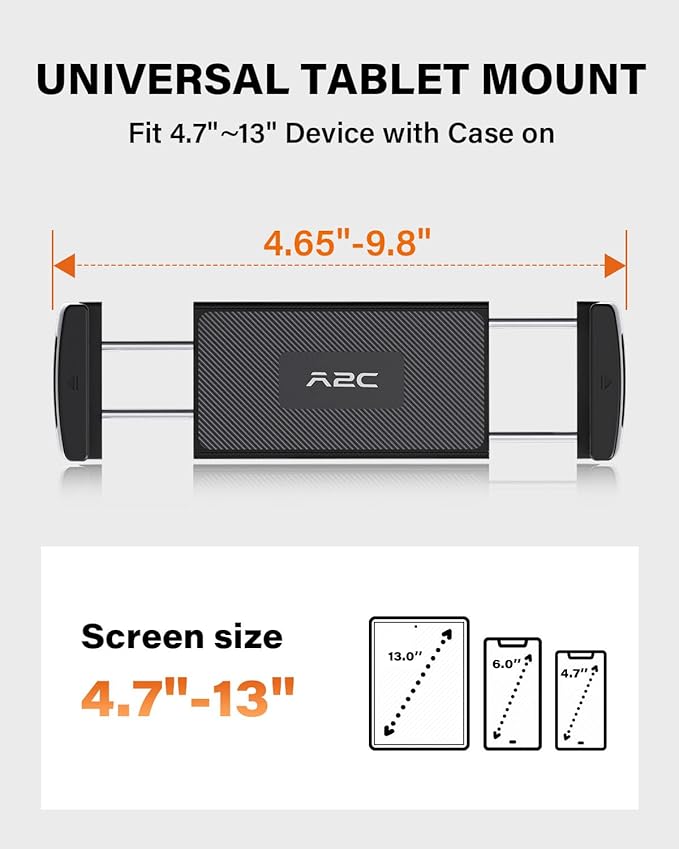 A2C Universal Tablet Mount for Peloton Bike - Adjustable Clamp Handlebar iPad Holder Fit Treadmill, Exercise Bike, Spin Bike, Stroller (0.5-1.65" Tube), Compatible for 4.7-13" Phones & Tablets