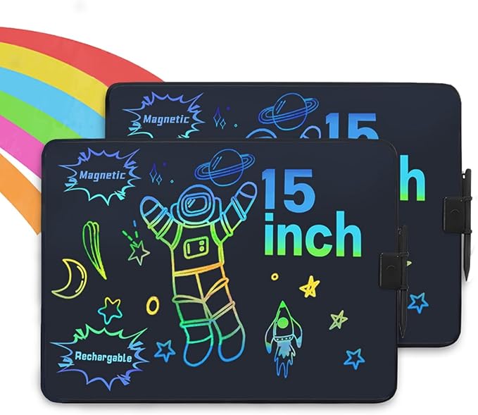 2 Pack 15 Inch LCD Writing Tablets for Kids, Reusable Doodle Board Writing Board for Back to School, Birthday Gifts, Note Board with Magnets, Dry-Erase Alternative & Sticky Note Replacement