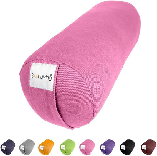 Sol Living Yoga Bolster Pillow for Restorative Meditation - 100% Cotton Cylindrical Cushion with Washable Cover for Balance Support in Asana Poses