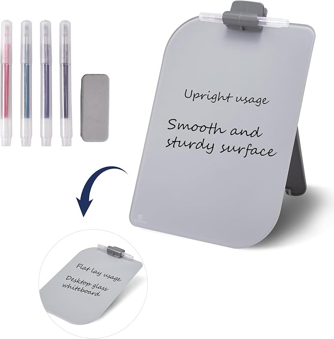 TSJ OFFICE Small Desktop Whiteboard - 12 X 8 Inches Glass Dry Erase Board with Stand, Desk Board Buddy for Home, Office, School Supply