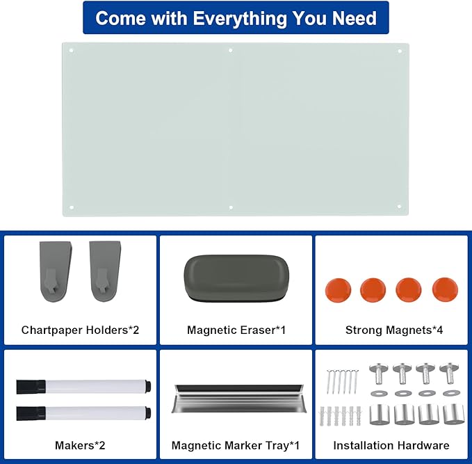 Large Glass Dry Erase Board, 96 x 48 Inches Magnetic Glass Whiteboard for Wall, 8' x 4' Frameless Board for Office, Home, School