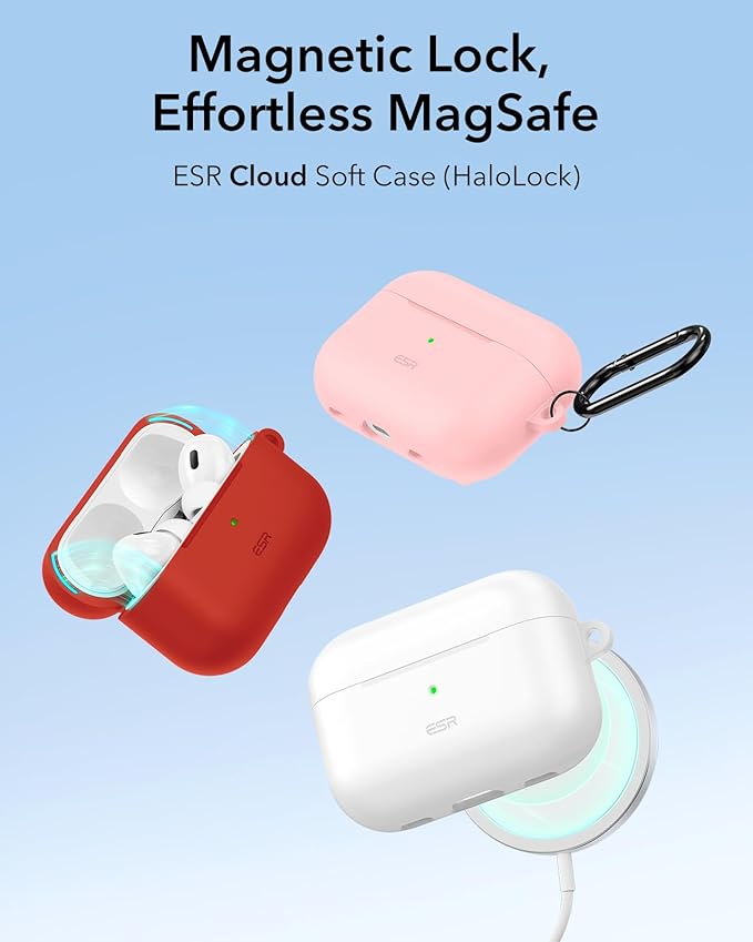 ESR for AirPods Pro 2 Case, Compatible with Airpods Pro 2nd Generation Case (2023/2022/2019), Compatible with MagSafe, Magnetic Lid Lock, Full Drop Protection, Red