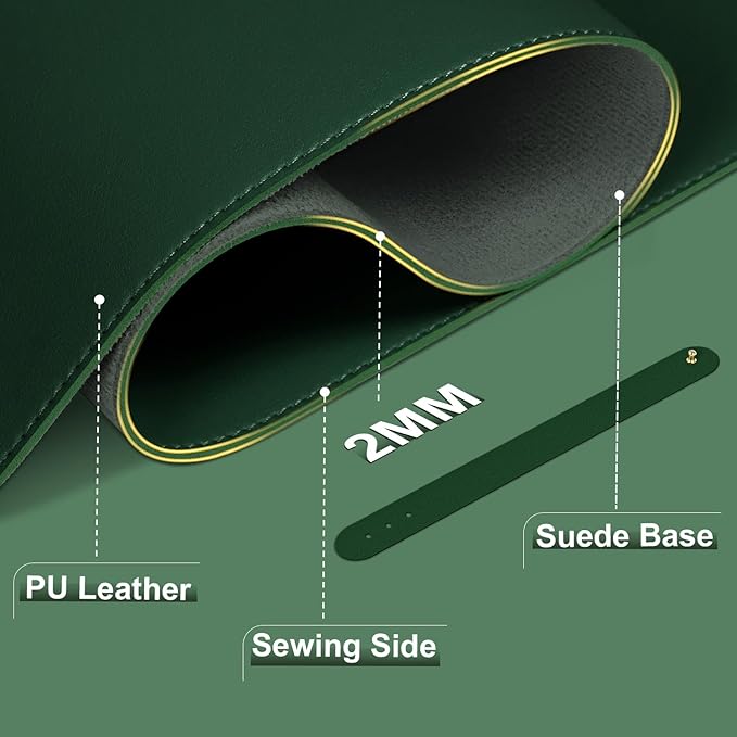 Desk Pad Protector, Leather & Suede Desk Mat, Non-Slip Desk Pad Mat, Large Mouse Pad, Waterproof Desk Blotter Mat, Desk Cover for Office, Home (Blackish Green, 23.6" x 13.7")