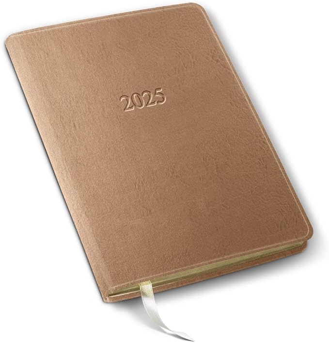 Gallery Leather Desk Weekly Monthly Planner 2025, Elegantly Bound Calendar Planner and Notebook with Stylish Gold-Gilded Page Edges, 12 Months - Freeport Metallic Rose Gold - 8 x 5.5 "