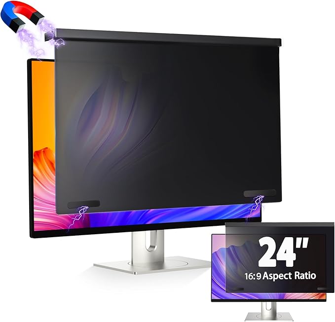 5A Magnetic Computer Privacy Screen Filter 24 inch, Removable Hanging Anti Blue Light Privacy Panel for 16:9 Widescreen Monitor, Anti-Glare Protector 24in
