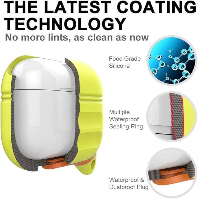 AirPods Pro Case, Waterproof Silicone Cover for AirPods Pro 2 Case | Waterproof Protection | Glow | for USB-C/Wireless | Anti-Lost | One Piece | Night Glow Yellow