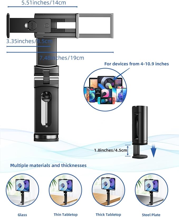 Airplane Essential Tablet Holder for Travel, Universal Handfree Tablet Mount with 360 Degree Rotation, Travel Must Haves Tablet Stand for Plane Tray Table, Home, Kitchen, Office, Outdoor