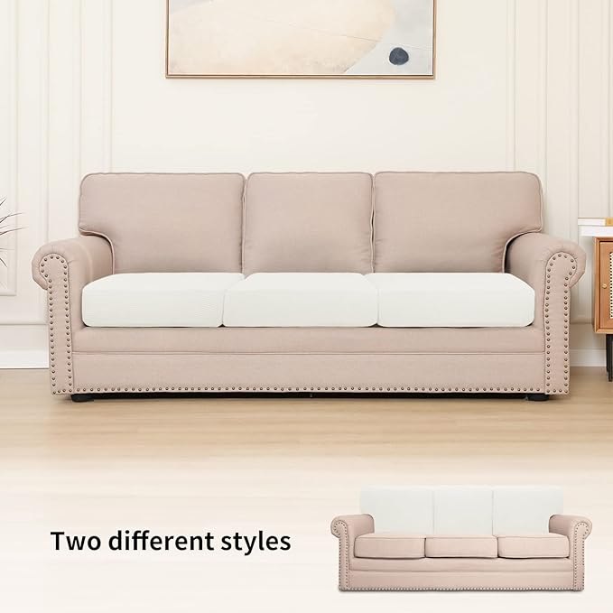 Easy-Going Stretch Individual Chair Couch Cover Sofa Furniture Protector Slipcover - Soft Flexibility With Elastic Bottom (3-Piece Cushion Cover, Cream)