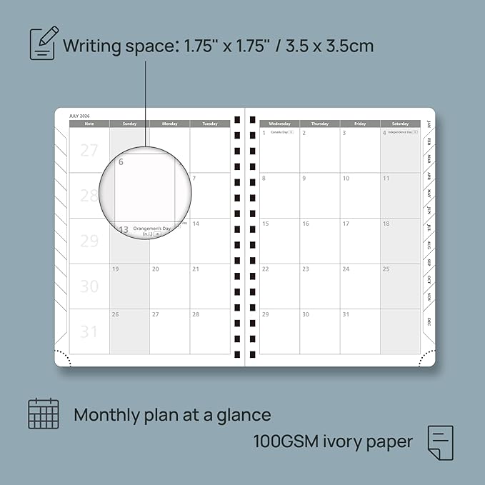 POPRUN 2026 Planner (Medium Size 8.5'' x 6.25'' Wire-Bound Hard Cover) Daily Weekly and Monthly Calendar - Agenda 2026 (Jan.2026-Dec.2026) with Hourly Schedule, Monthly Tabs - Orange