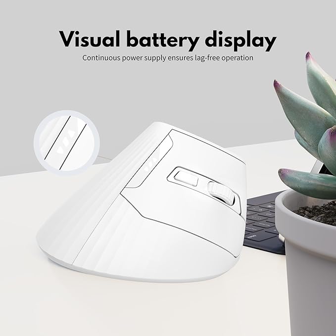 Vertical Mouse Wireless, 2.4G Rechargeable Mouse with Battery Indicator,4 Level DPI,Ergonomic Design for Comfort and Reduced Wrist Strain, Ideal for Home,Office Use (White)