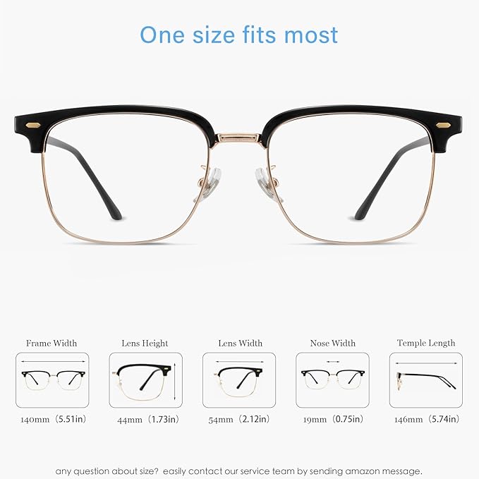 ANRRI Blue Light Glasses for men Metal Browline Frame UV 400 Protection Clear Lens Anti Eyestrain Computer Gaming Glasses