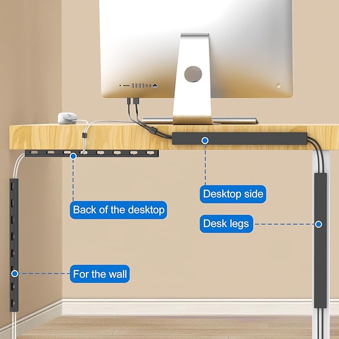 6X15.4 Inch Cable Raceway,Open Slot Cable Management Under Desk Kit with Upgraded Big Hole,Wire Cover and Desk Cable Organizer for Home & Office,Cord Hider Management