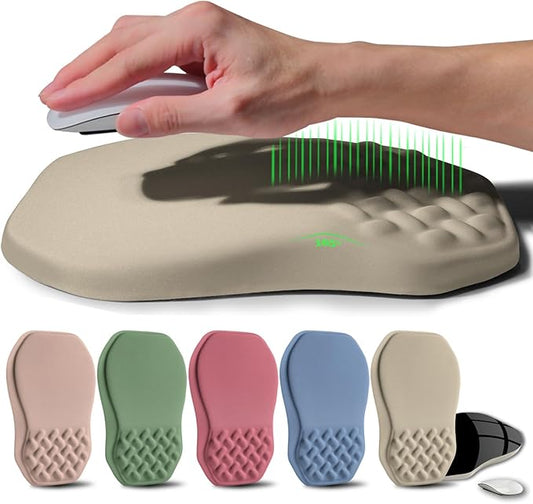 Ergonomic Raised Mouse Pad Wrist Support with Bilateral Slope Memory Foam Mousepad for Wrist Rest and Carpal Tunnel Pain Relief 11.8x7.9〃 Khaki