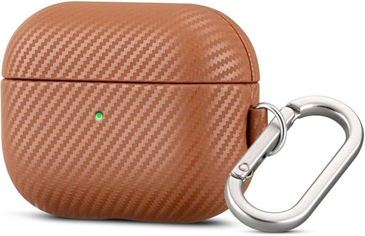 Leather Case - for AirPods Pro 2 Case Cover with Keychain - Selected Skin-friendly Leather, Carbon Fibre Texture, Handmade Shockproof Hard Cover for AirPods Pro 2nd Generation Earbuds - Brown