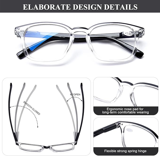 AQWANO 4 Pack Computer Reading Glasses Blue Light Filter Readers Glare Glasses for Men Women