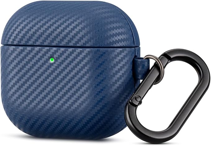 Leather Case for AirPods 4 / AirPods 4 with Active Noise Cancellation Case Cover with Keychain - Selected Skin-Friendly Leather, Carbon Fibre Texture, Handmade Shockproof Hard Cover - Blue