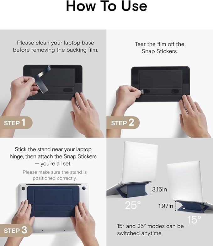 MOFT Laptop Stand for Desk, Adhesive Airflow Laptop Cooling Riser for Heat Dissipation with 2 Adjustable Viewing Angles, Foldable & Portable Computer Stand Compatible with Laptops 11"-16", Cool Grey