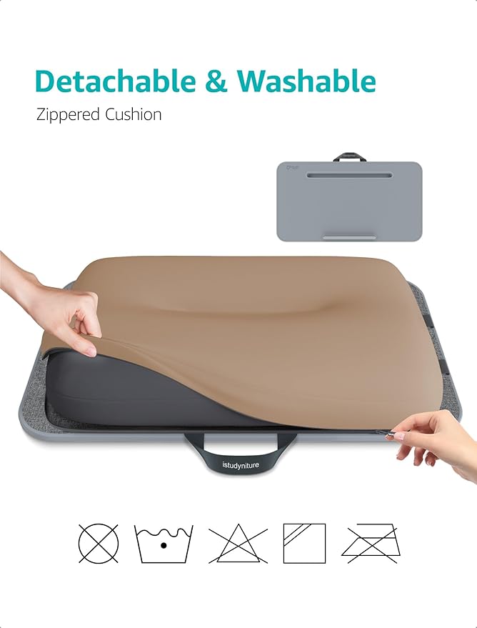 Istudyniture Lap Desk | Portable Laptop Desk & Stand – Fits Up to 17 inch – Washable Cushion, Built-in Phone Holder – for Bed, Couch, Sofa, Floor – Writing, Reading, Home Office – Large, Coffee